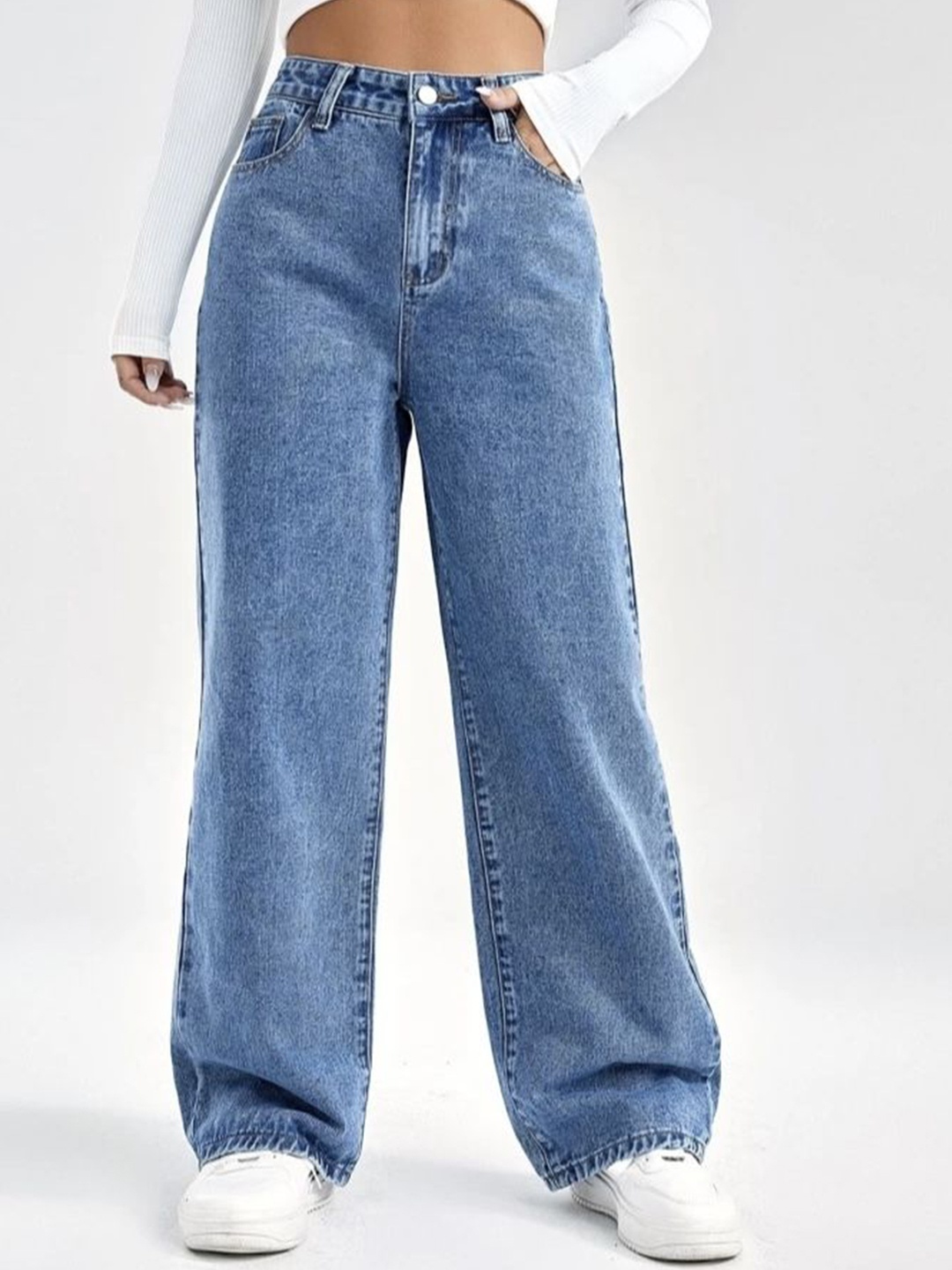 

BAESD Women Comfort Wide Leg Light Fade Stretchable Jeans, Blue