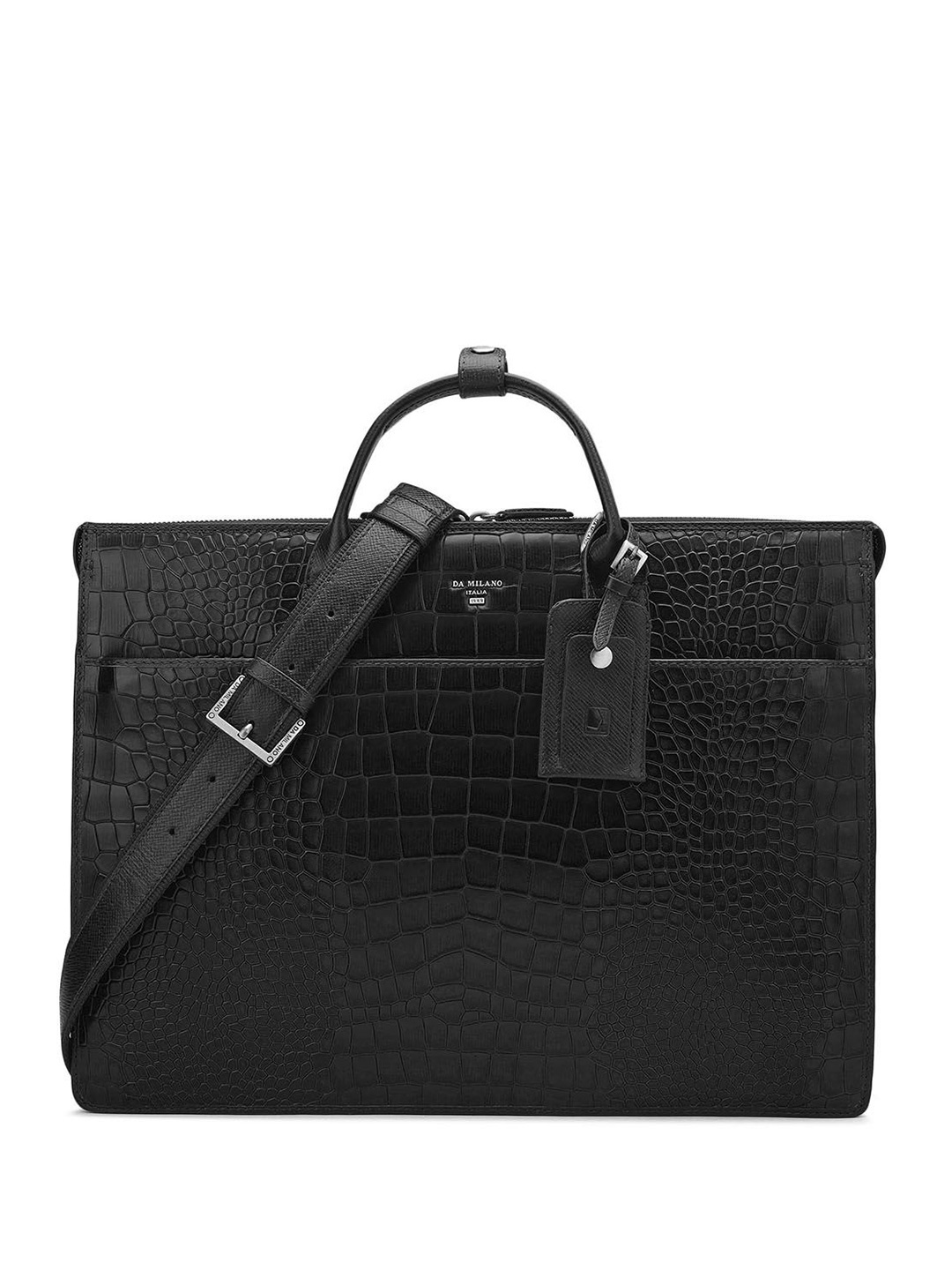 

Da Milano Men Textured Leather Laptop Bag, Black