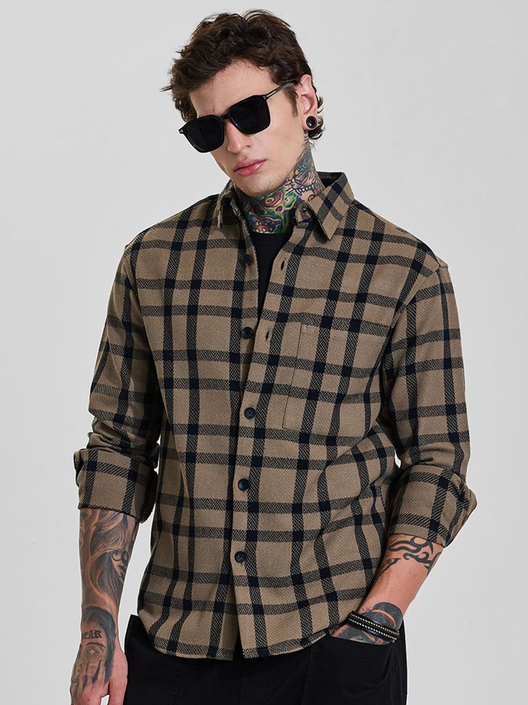

Snitch Men Relaxed Opaque Checked Casual Shirt, Beige