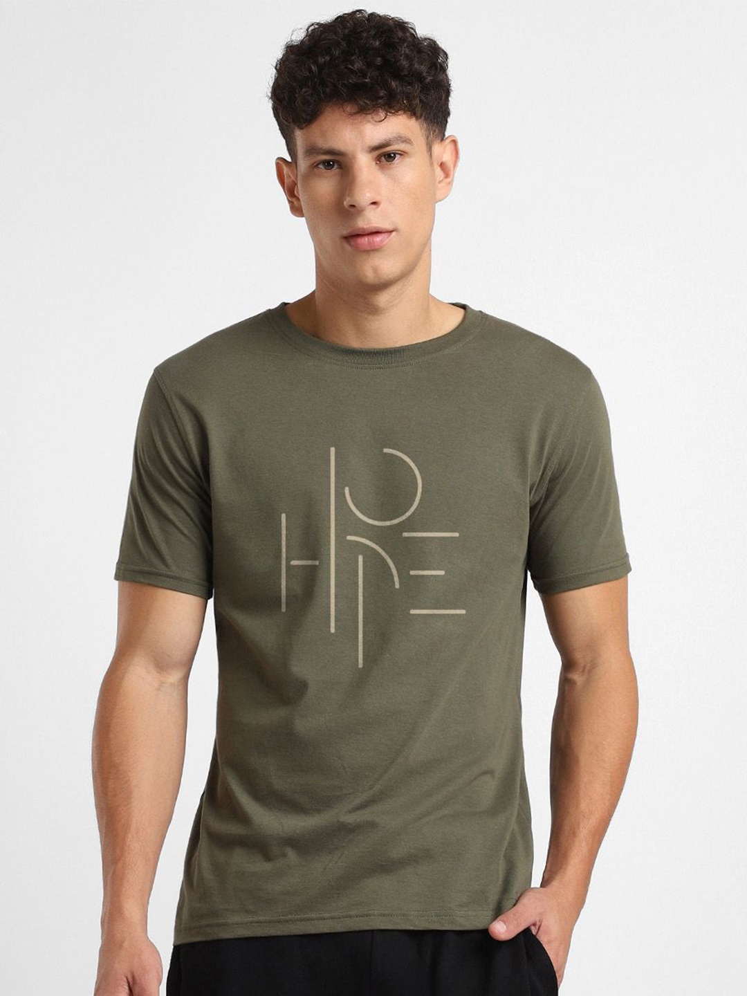 

NOBERO Men Typography Printed T-shirt, Olive