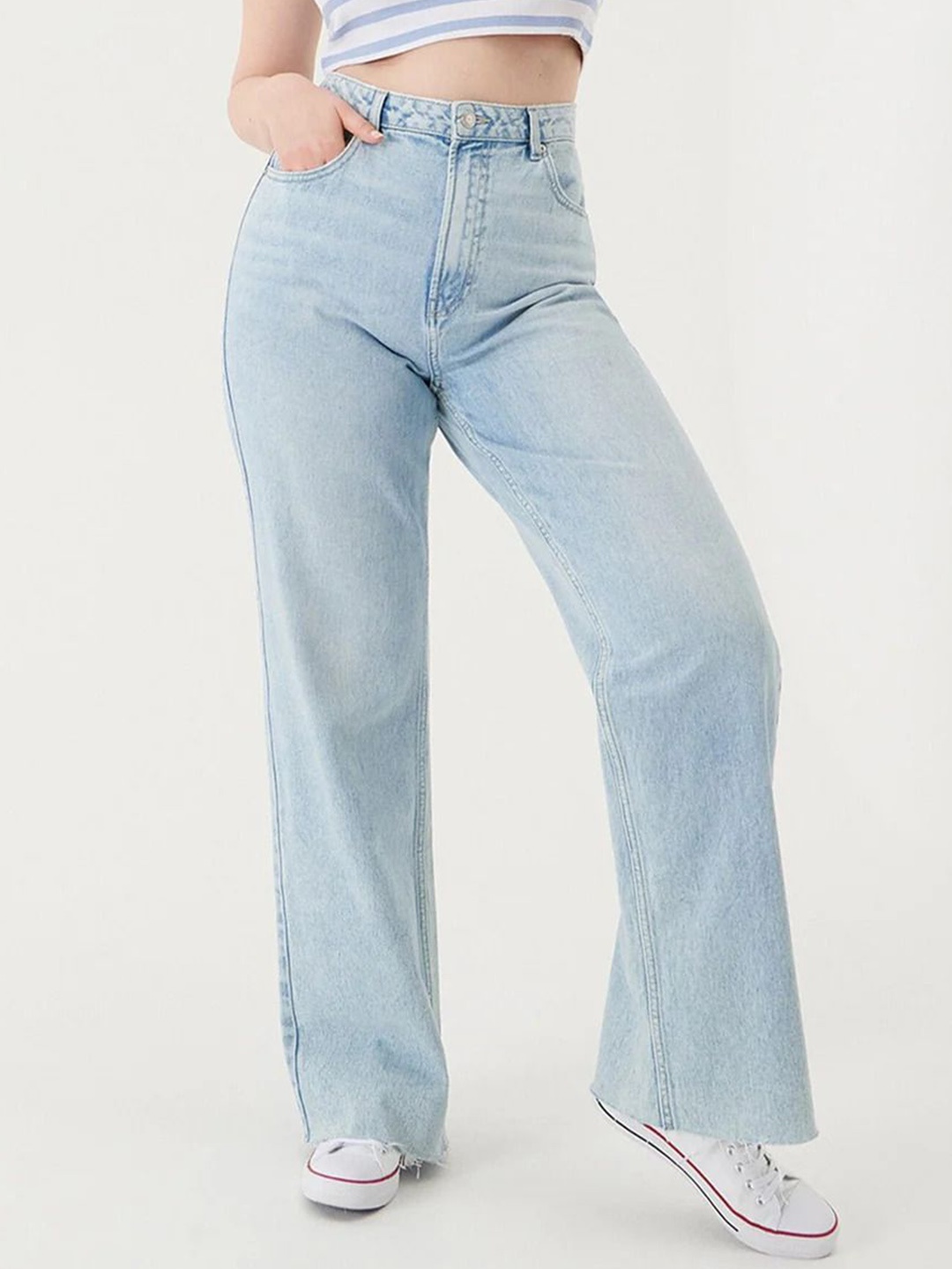 

BAESD Women Comfort Wide Leg Light Fade Stretchable Jeans, Blue