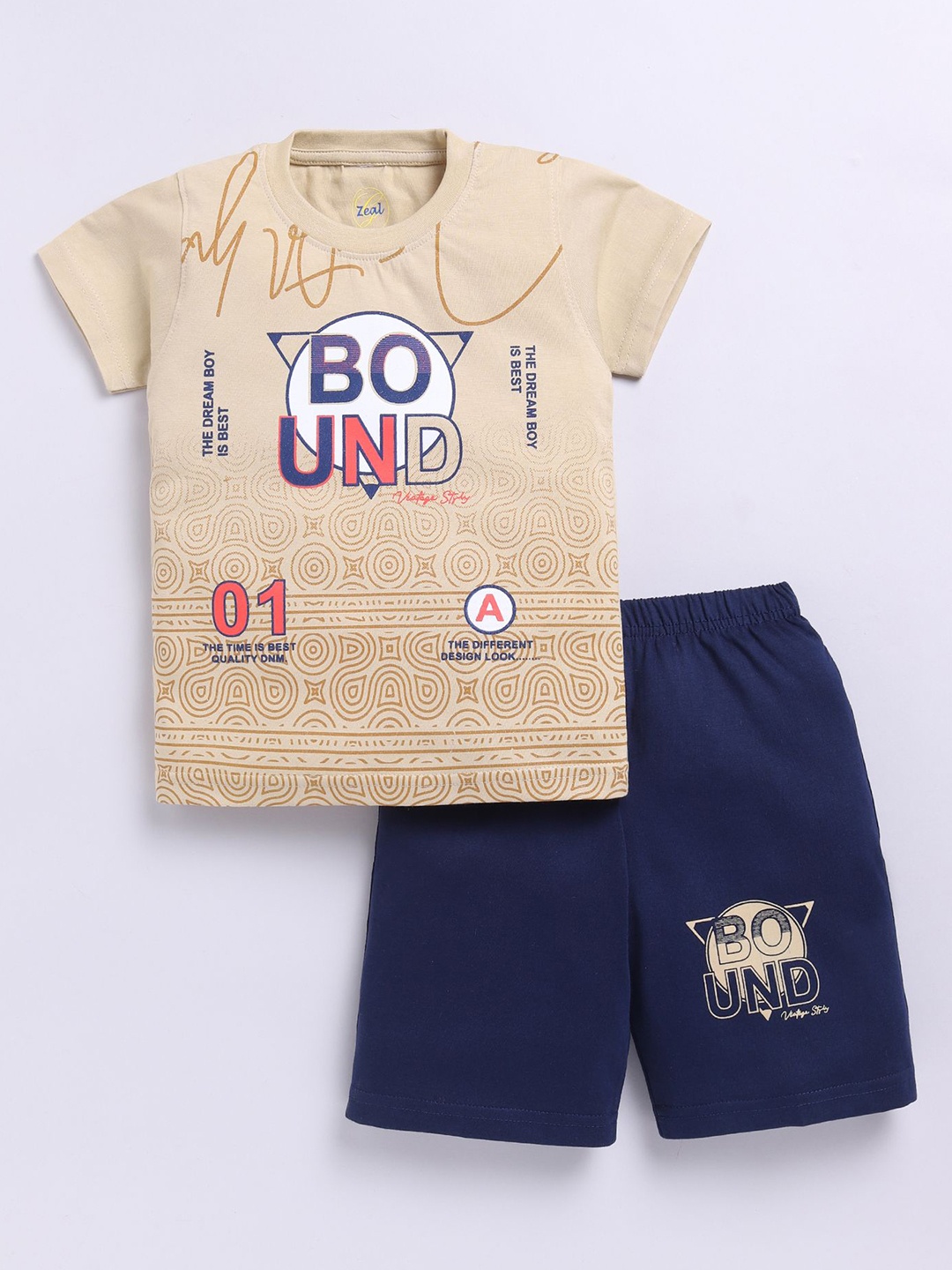 

Zeal Boys Printed T-shirt with Shorts, Beige