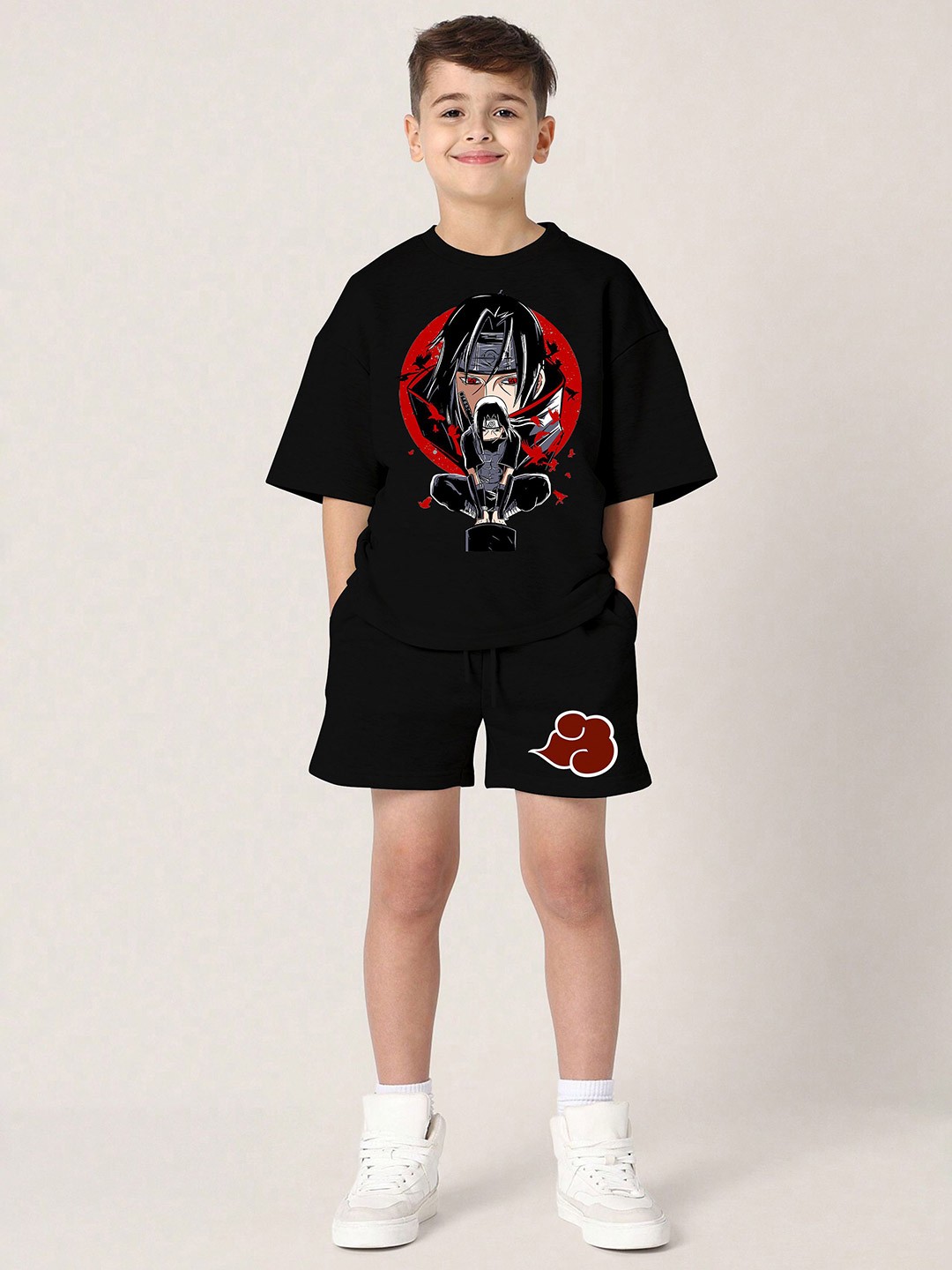 

BAESD Boys Printed T-shirt with Shorts, Black