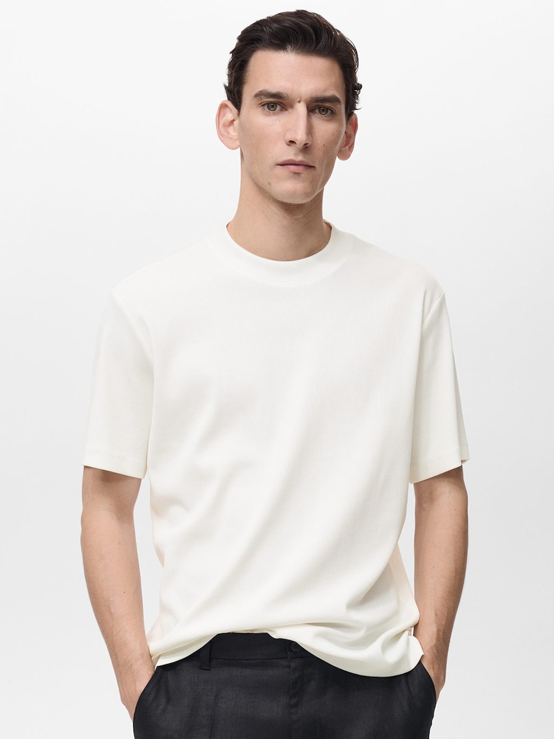 

MANGO MAN Ribbed T-shirt, White