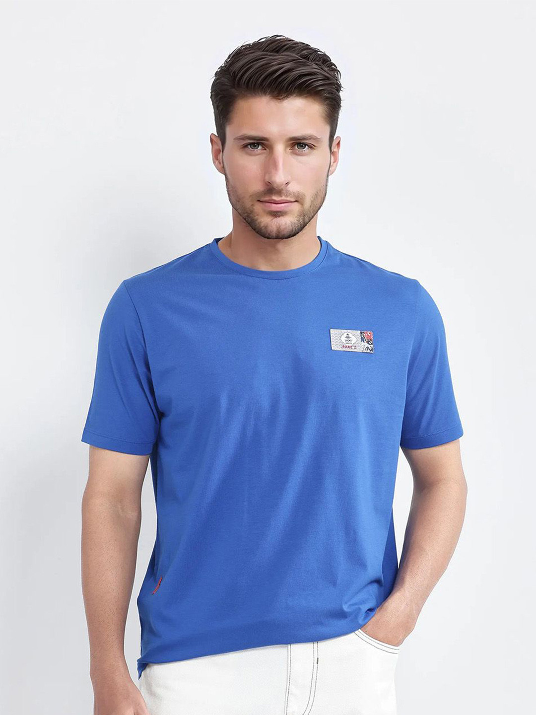 

RARE RABBIT Men Printed Applique T-shirt, Blue