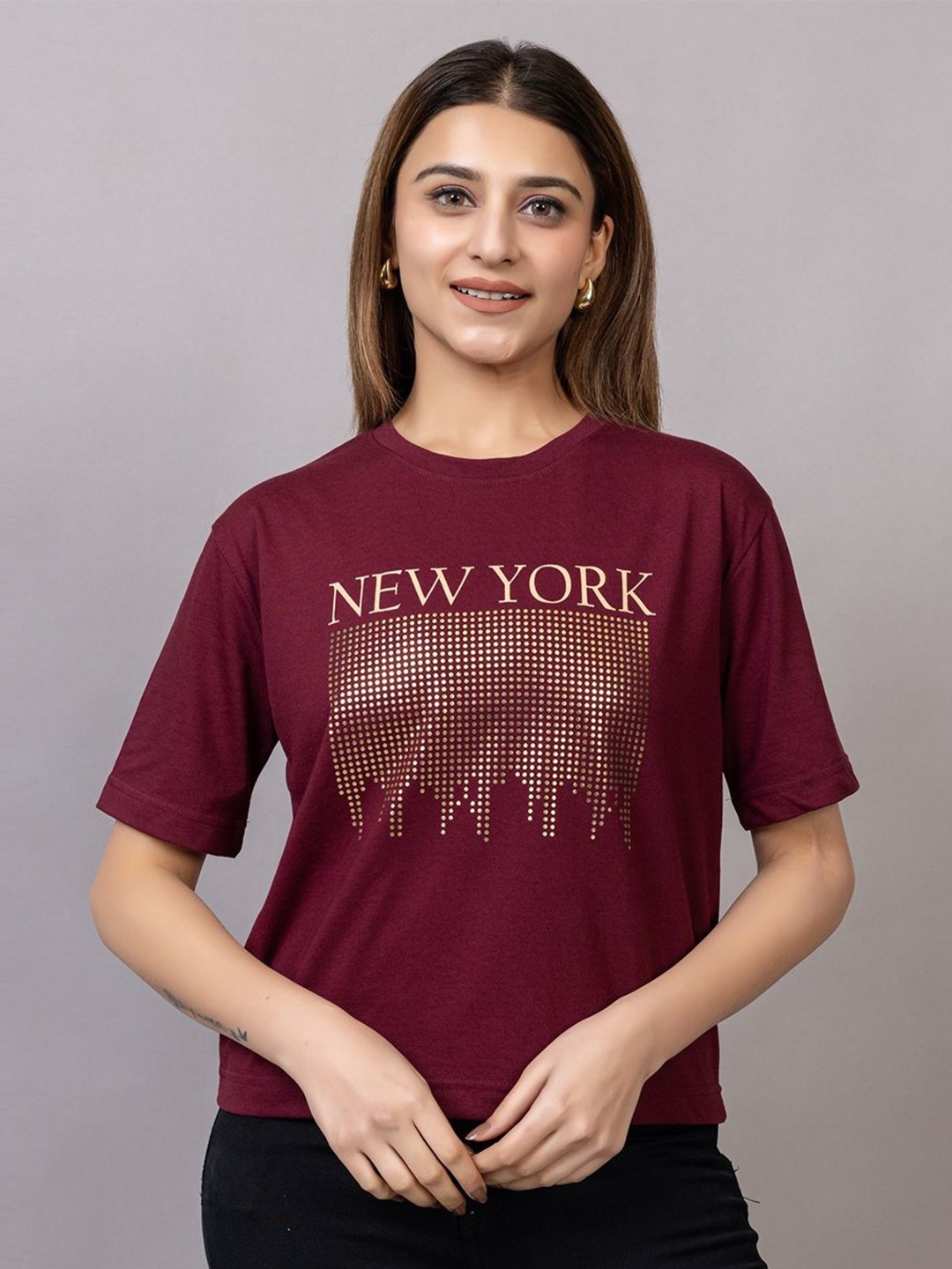 

PROBASIC Women Cut Outs T-shirt, Maroon