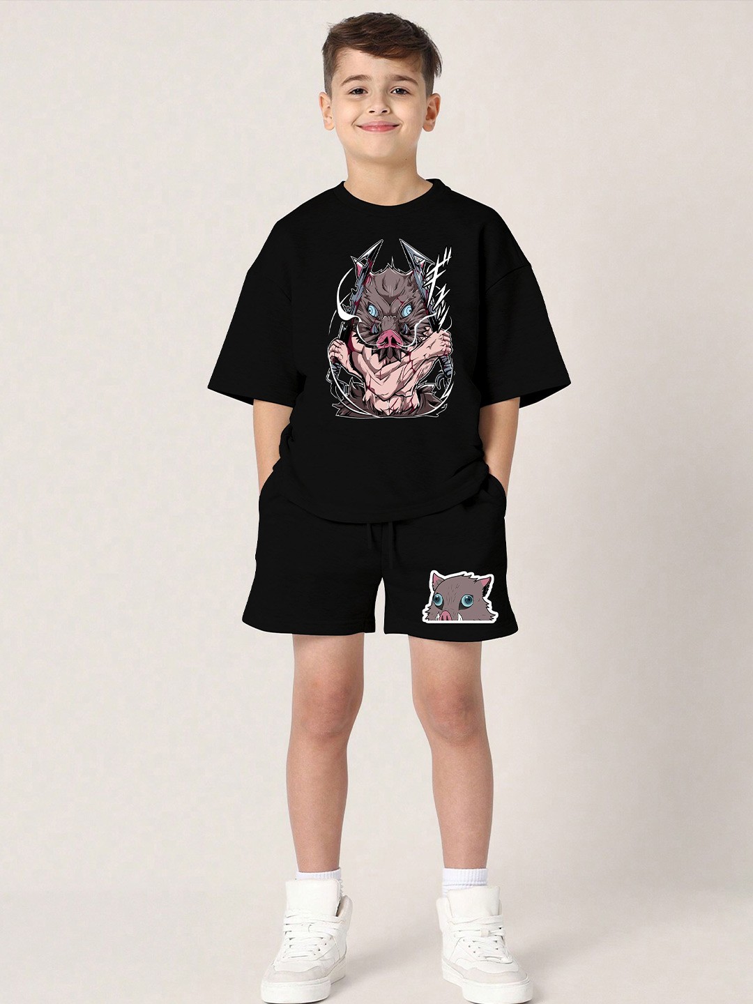 

BAESD Boys Printed T-shirt with Shorts, Black