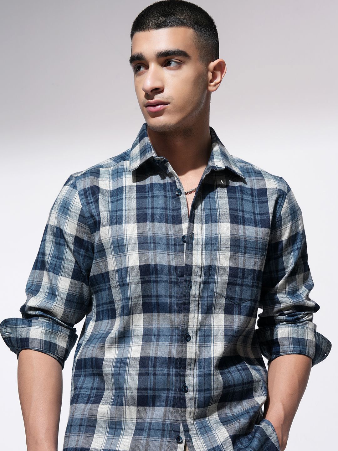 

HIGHLANDER Men Comfort Slim Fit Opaque Checked Casual Shirt, Beige