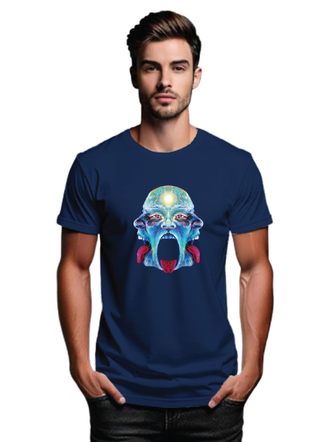 

Tantra Men Printed Applique T-shirt, Navy blue
