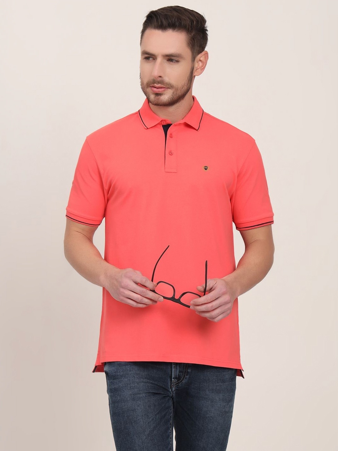 

JADE BLUE Men Polo Collar Slim Fit T-shirt, Charcoal