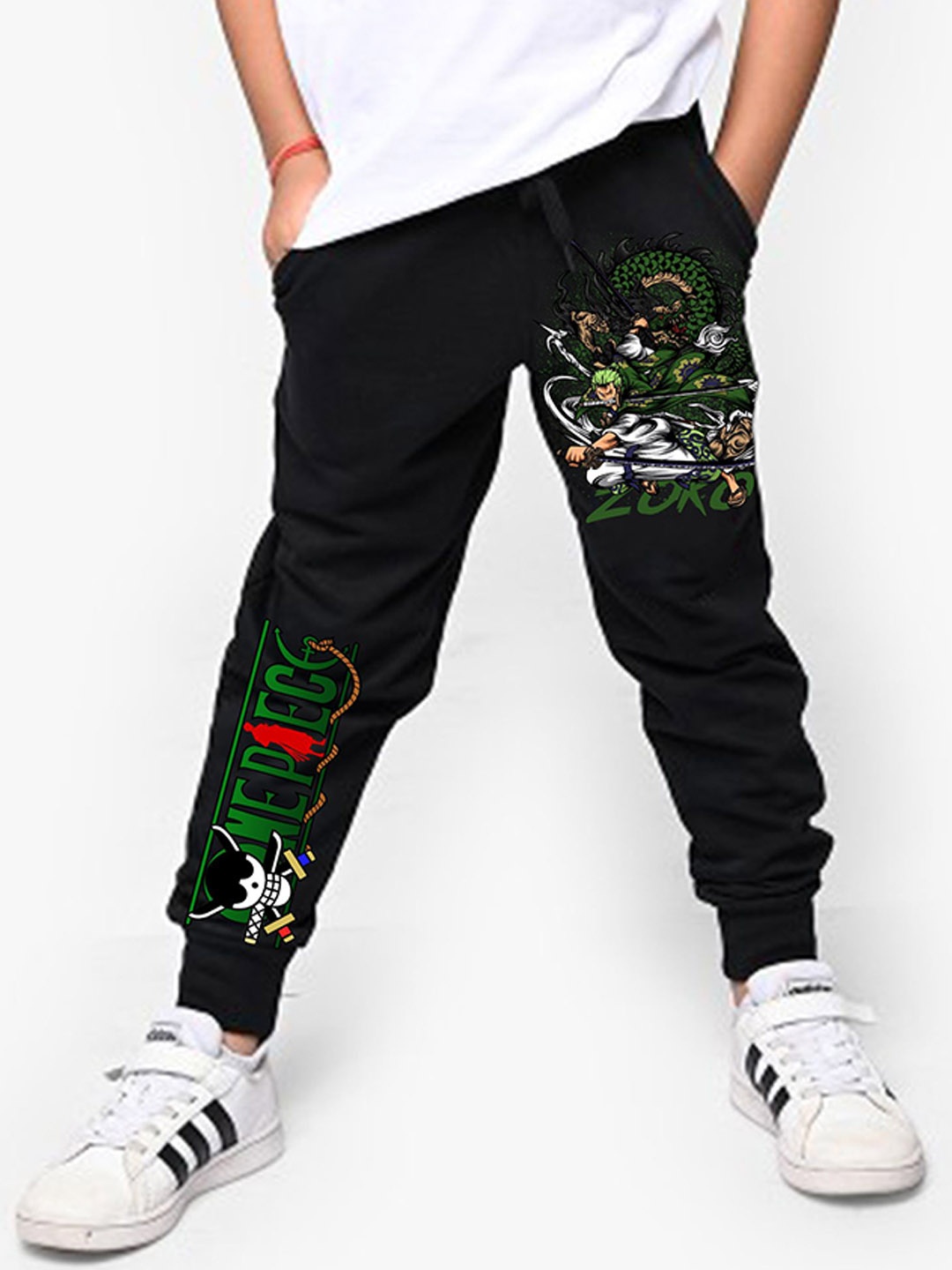 

LOCAVESTIR Boys Zoro Anime Printed Cotton Mid-rise Joggers, Black