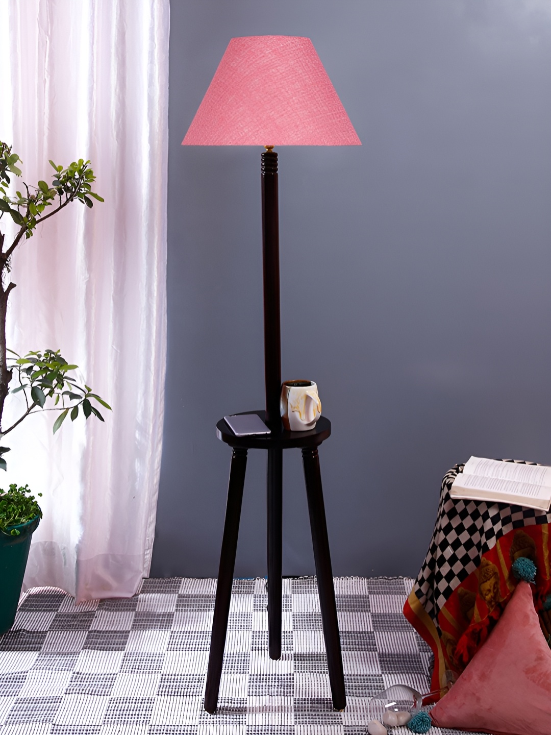 

Devansh Brown & Pink Textured Jute Conical Wooden Floor Lamp