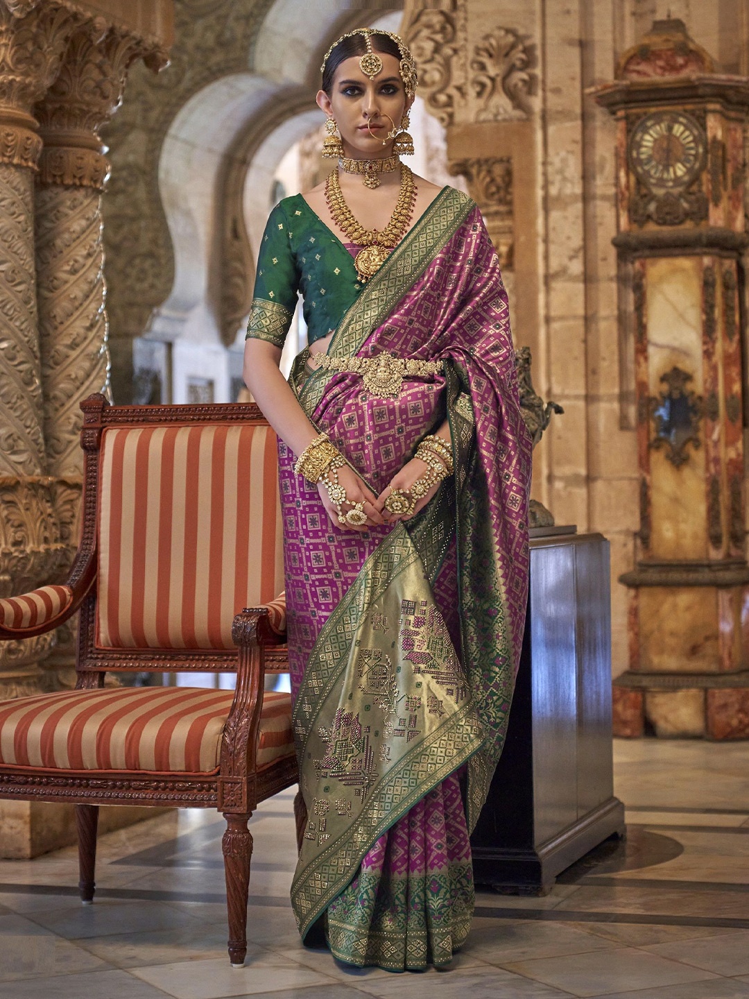 

MAHALASA Ethnic Motifs Pure Silk Handloom Kanjeevaram Saree, Magenta