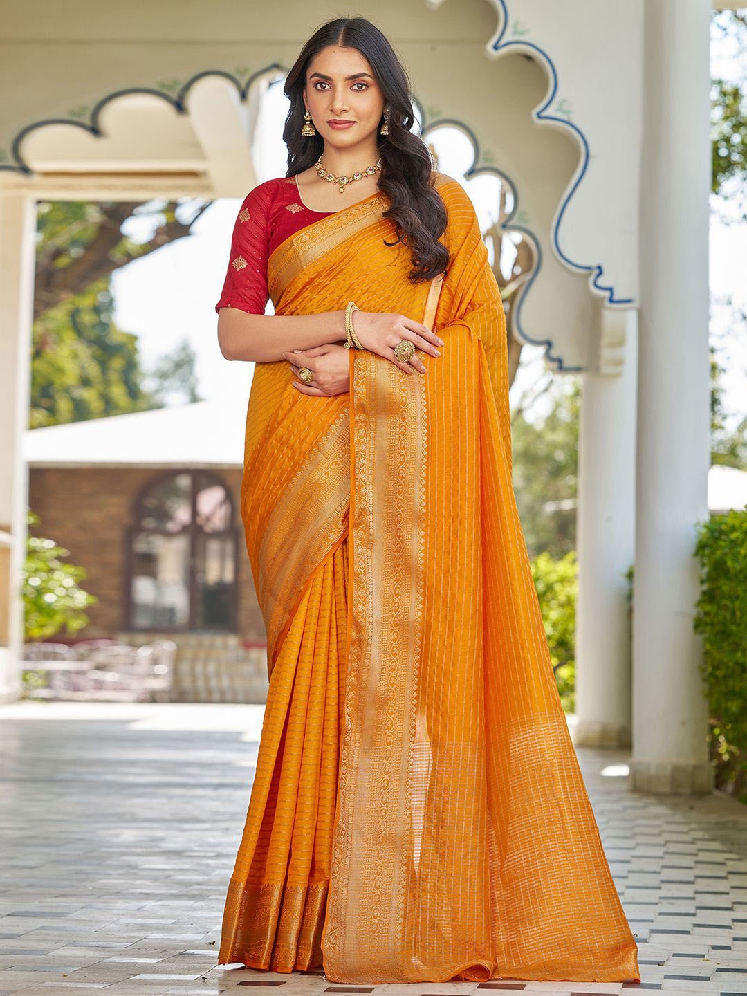 

all about you Woven Design Zari Pure Silk Patola Saree, Yellow