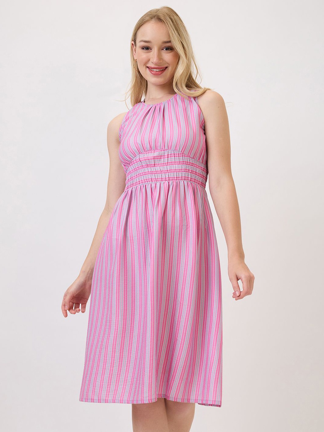 

Amarasha Print Crepe A-Line Dress, Pink
