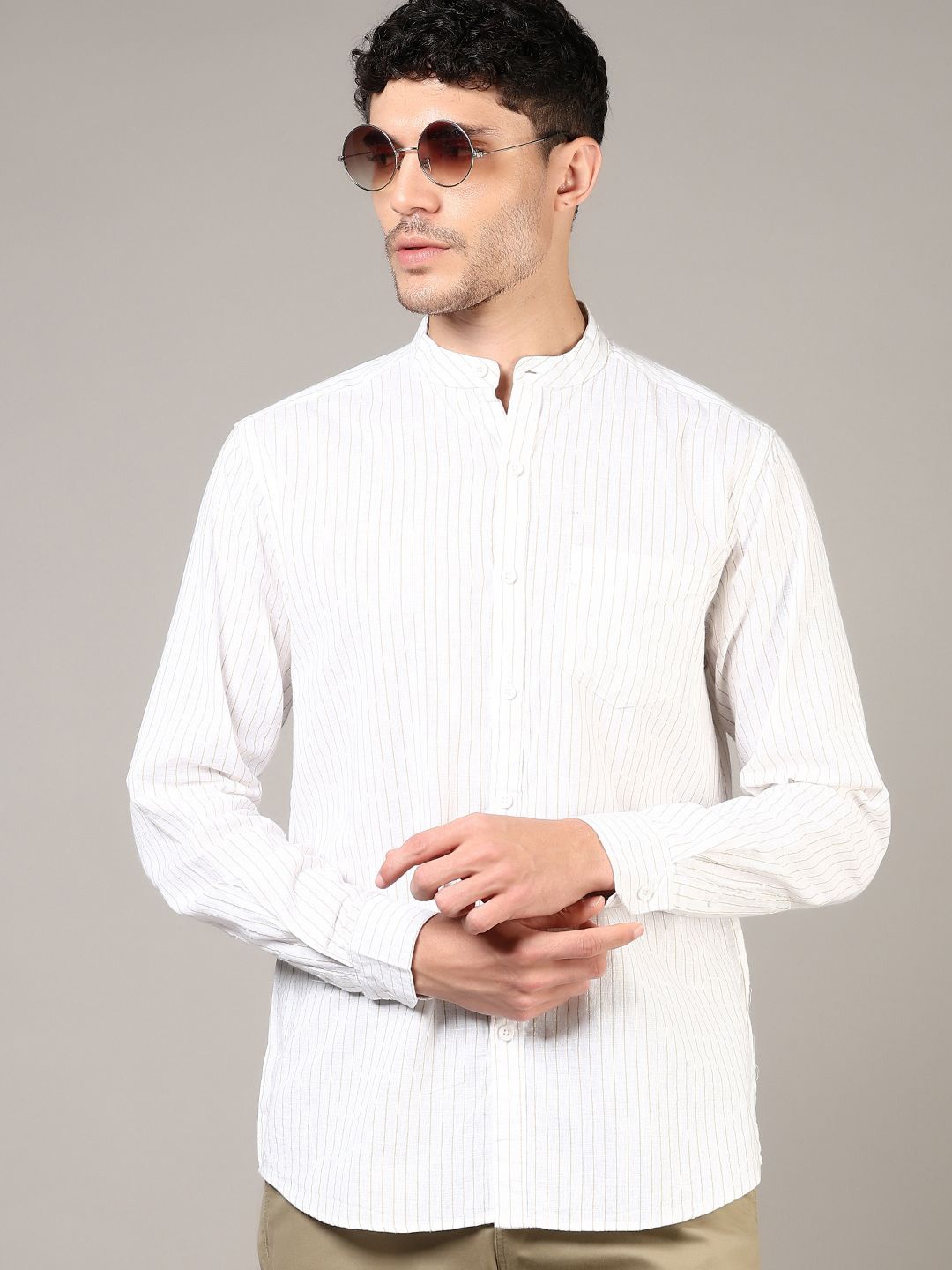 

V-Mart Men Opaque Striped Casual Shirt, Yellow