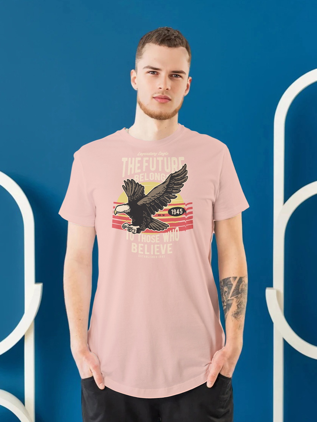 

Moda Rapido Men Graphic Printed Round Neck Regular Fit T-shirt, Peach