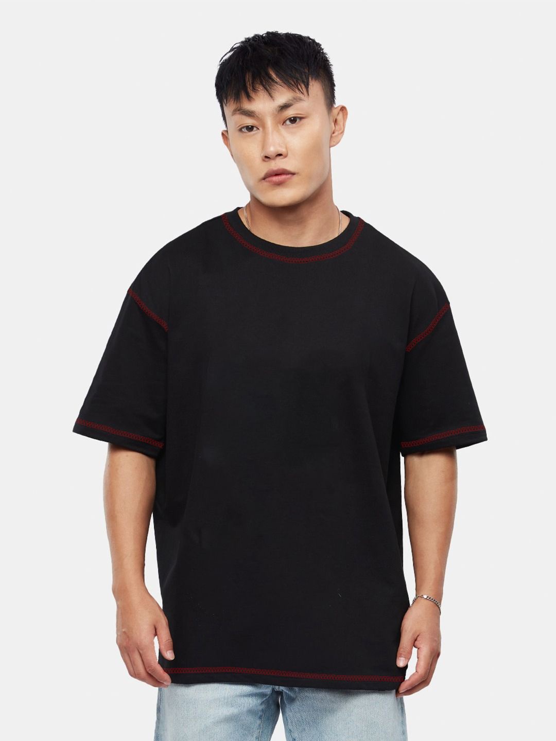 

Crazymonk Men Raw Edge T-shirt, Black