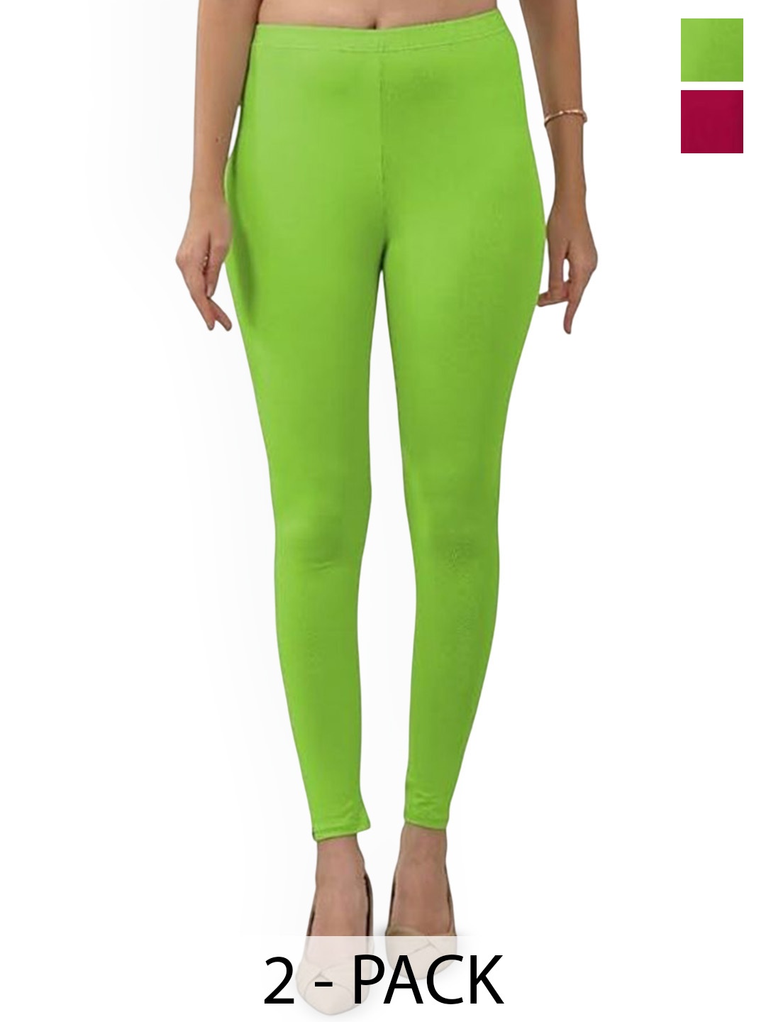 

TRAZO Pack Of 2 Mid-Rise Ankle-Length Leggings, Coral