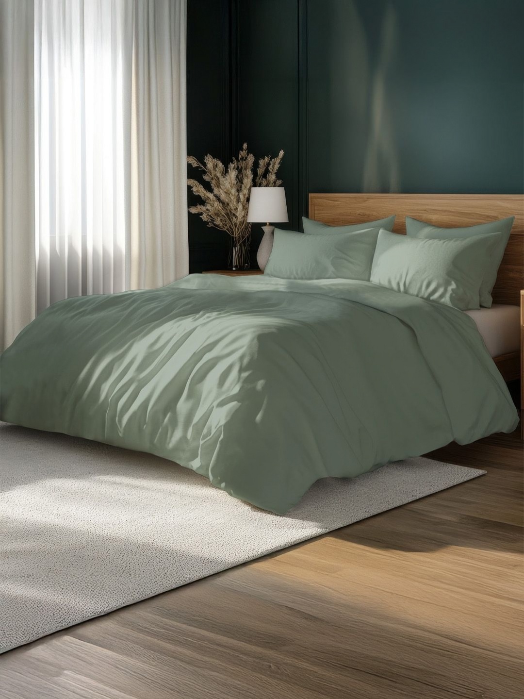 

LANE LINEN Green 400 TC King Bedsheet with 2 Pillow Covers