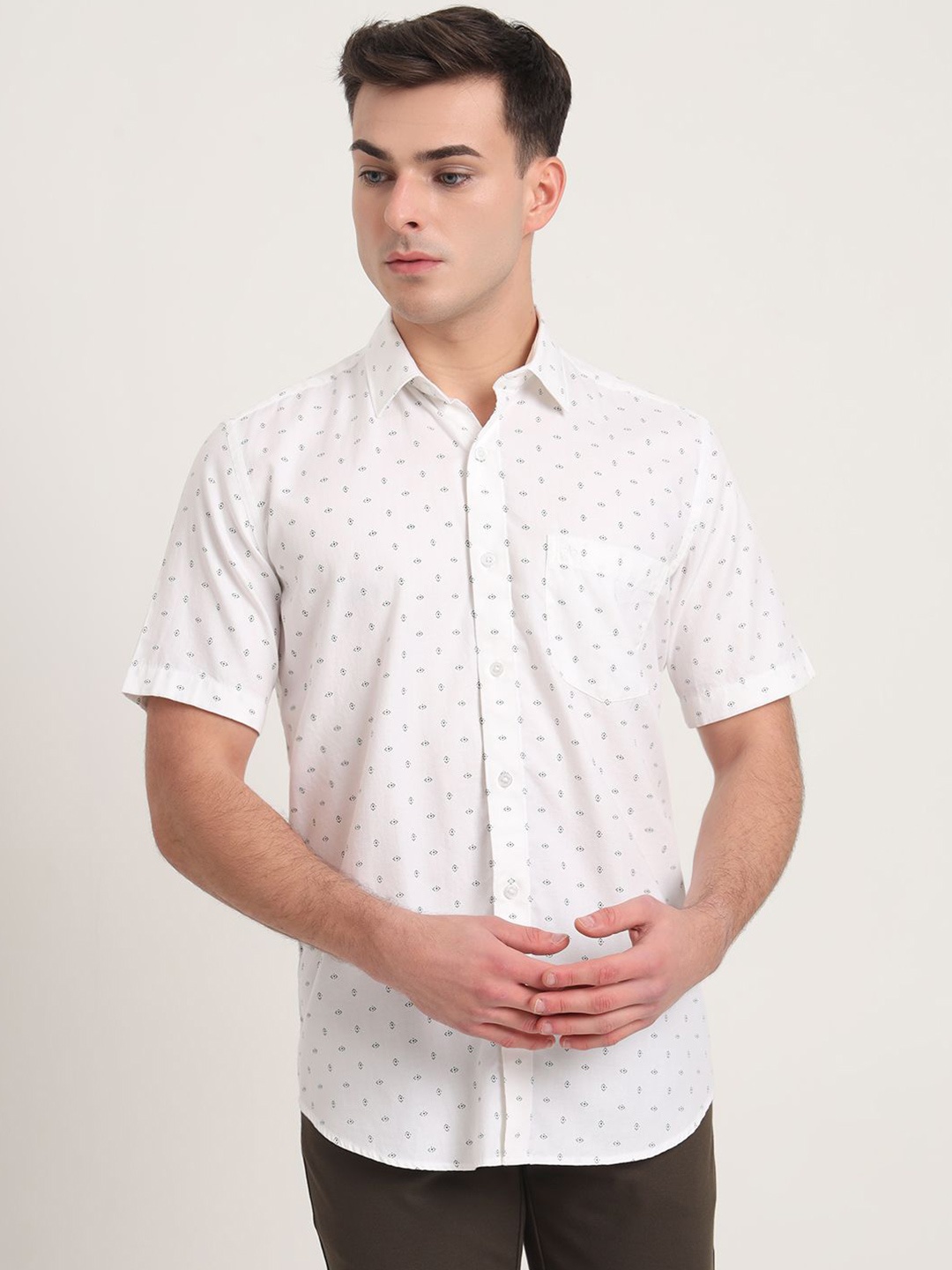 

JADE BLUE Men Slim Fit Opaque Printed Casual Shirt, White