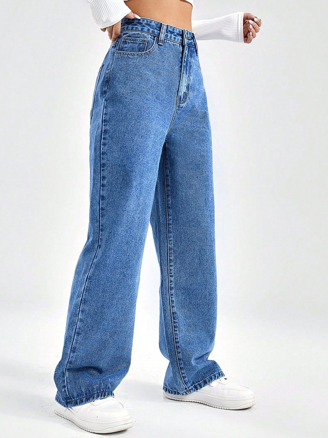 

MERCEL Women Wide Leg High-Rise Stretchable Jeans, Blue