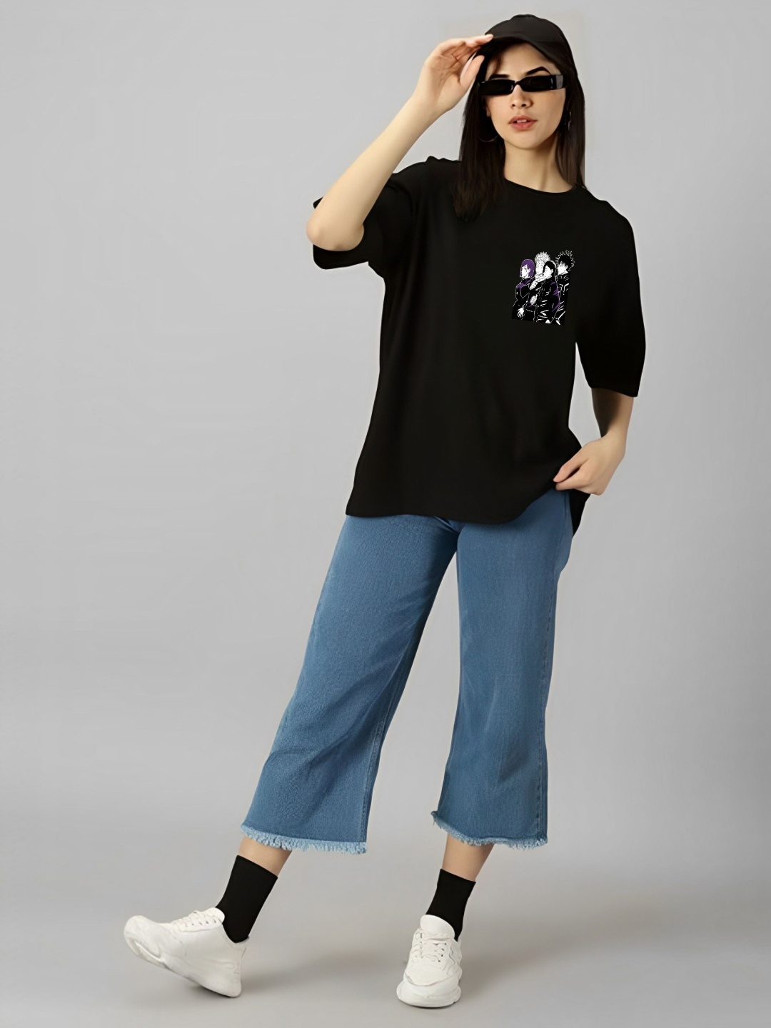 

Kushi Flyer Women Printed Raw Edge T-shirt, Black