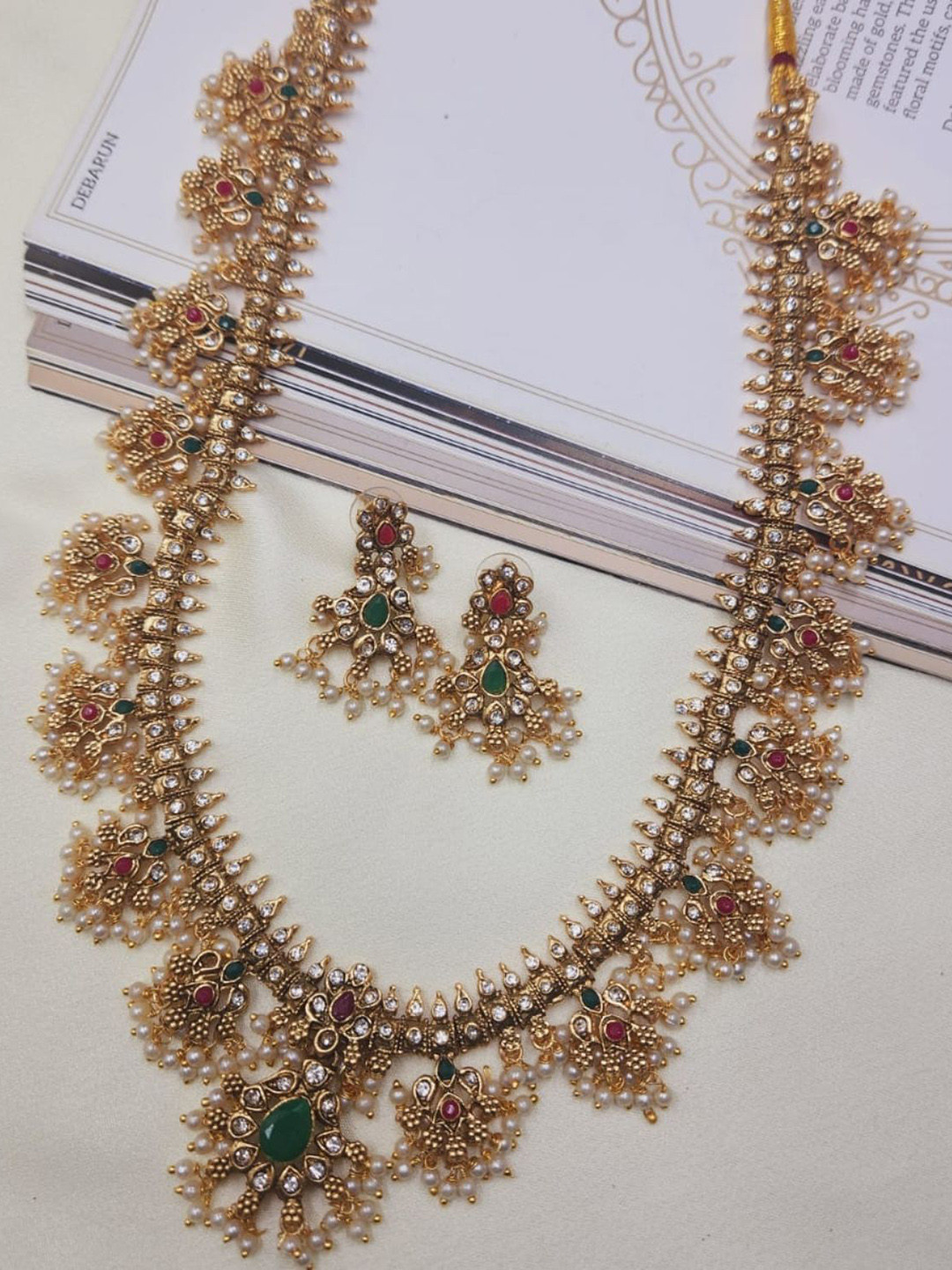 

QUEENS JEWELS Gold-Plated Stone-Studded Beaded Jewellery Set