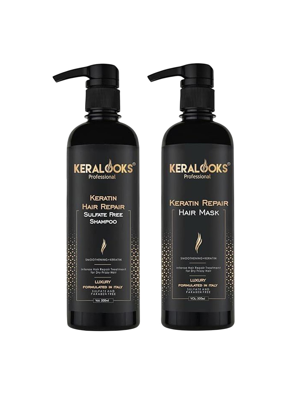 

Keralooks professional Set Of 2 Keratin Hair Shampoo & Keratin Repair Mask - 500 ml Each, Black