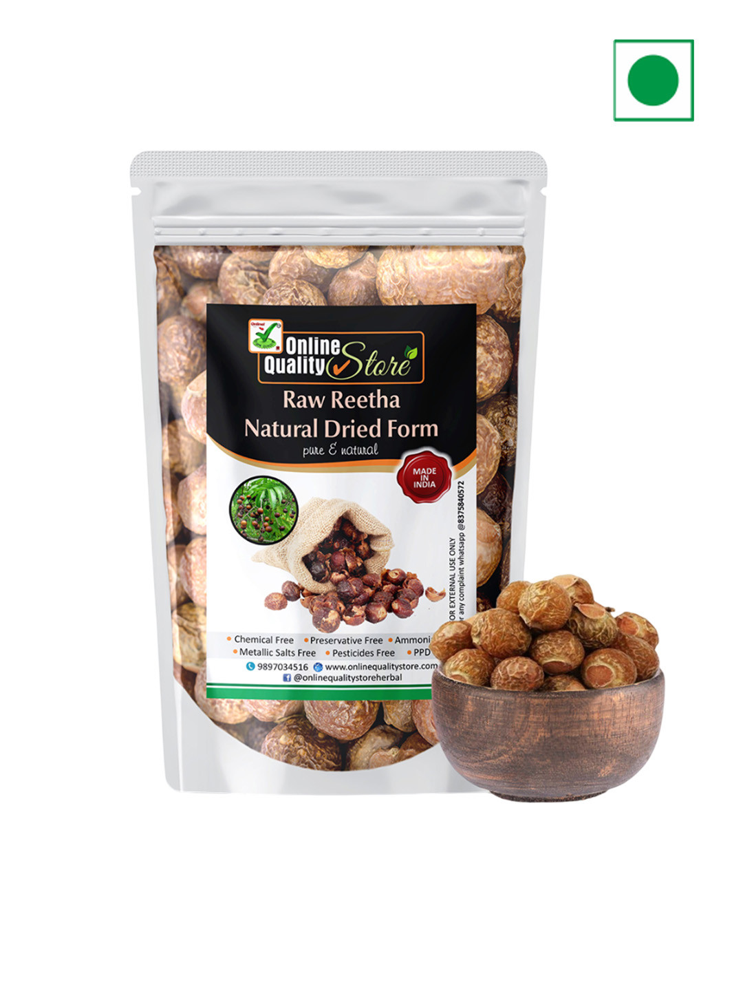 

Online Quality Store Raw Reetha For Damaged Hair - 400 g, Brown