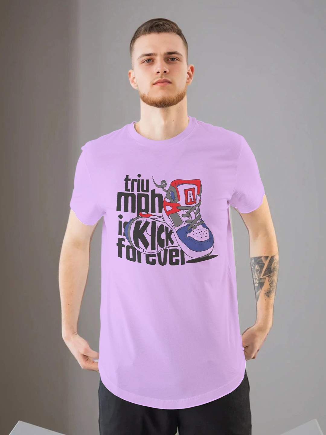 

Moda Rapido Men Printed Applique T-shirt, Lavender