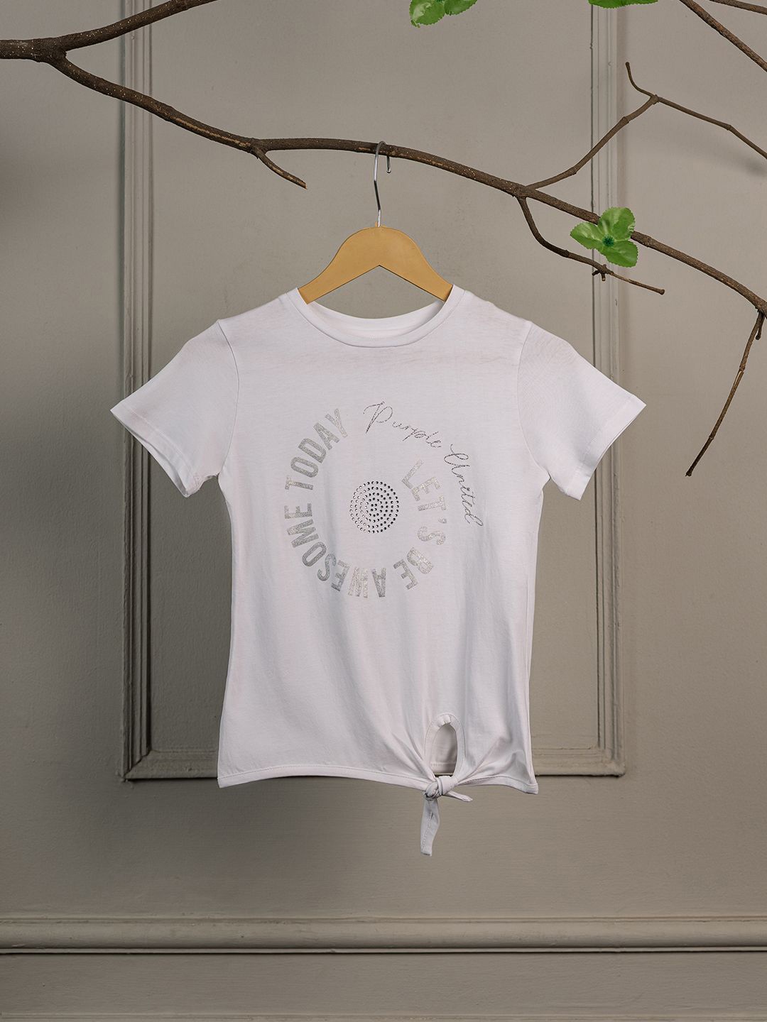 

Purple United Kids Girls Printed Raw Edge T-shirt, White