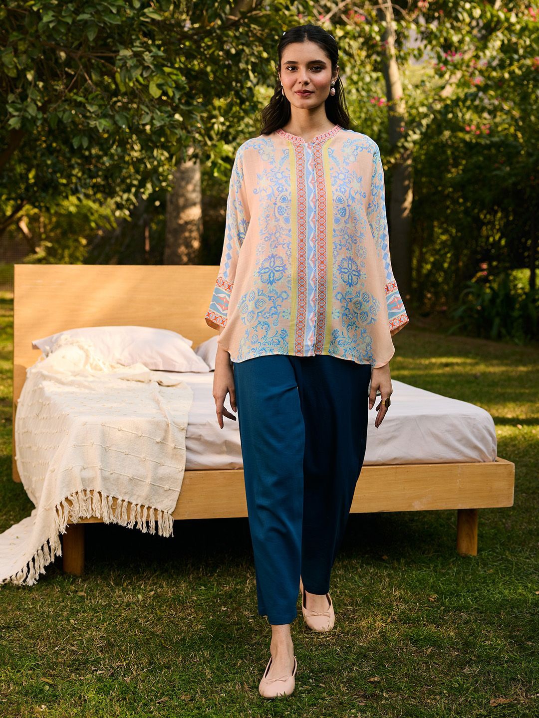 

SAUNDH Print Georgette Top, Peach
