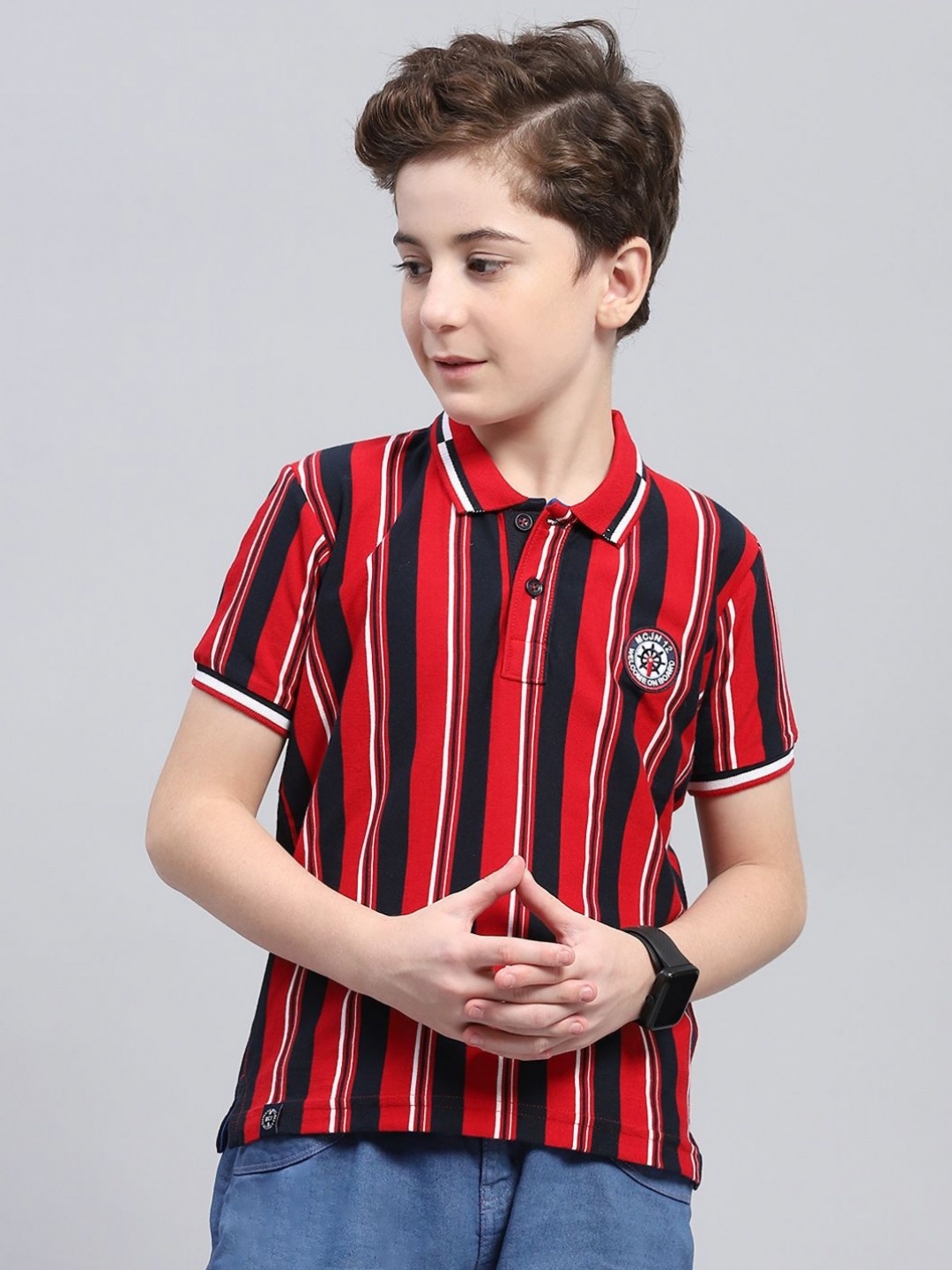 

Monte Carlo Boys Striped Polo Collar T-shirt, Red