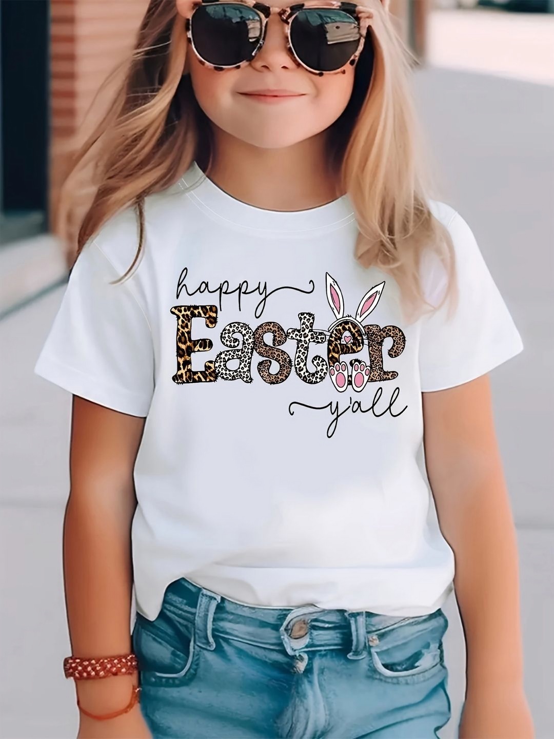 

YK Girls Printed Extended Sleeves Raw Edge T-shirt, White