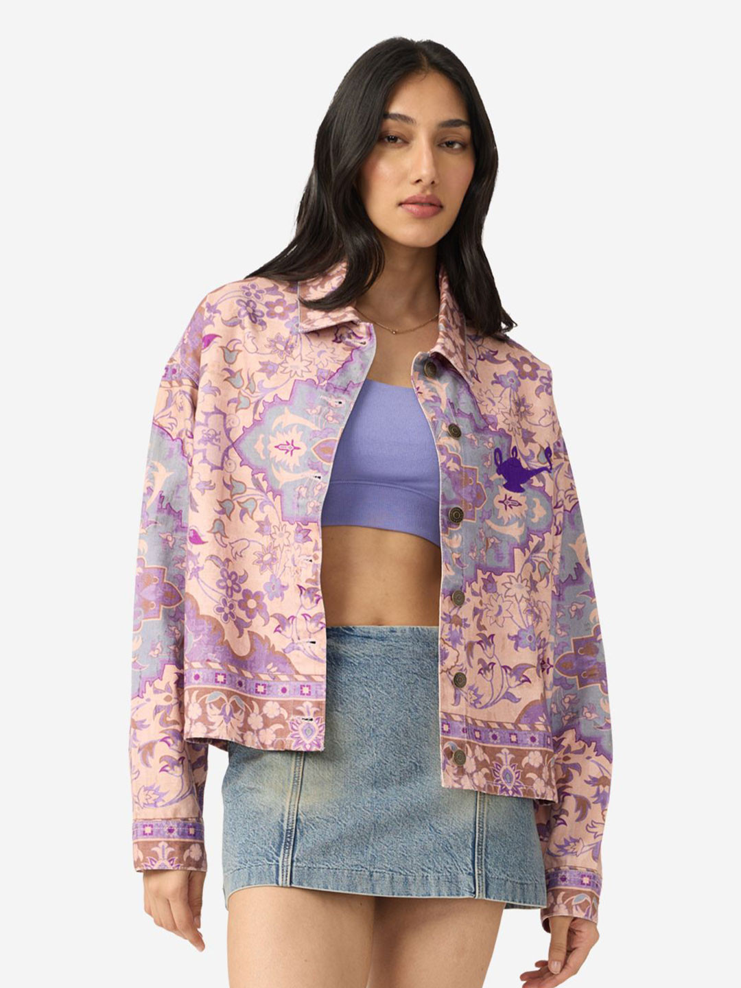 

The Souled Store Women Floral Lightweight Denim Jacket with Embroidered, Multi