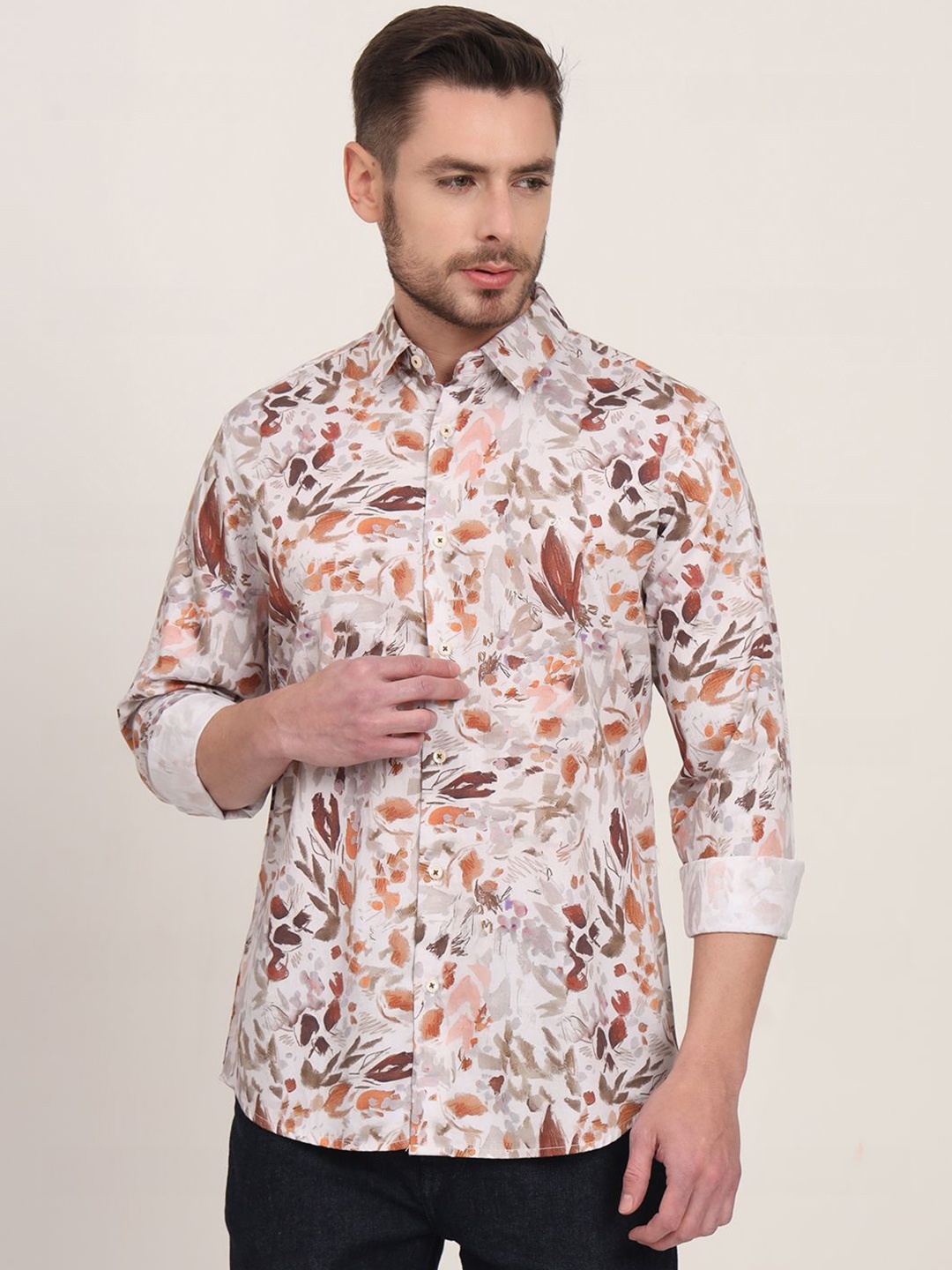 

JADE BLUE Men Slim Fit Floral Opaque Printed Casual Shirt, White