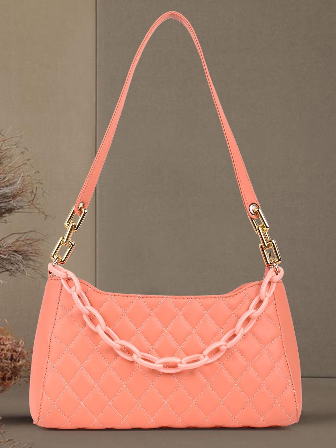

FOMMIL Structured Sling Bag with Quilted, Pink