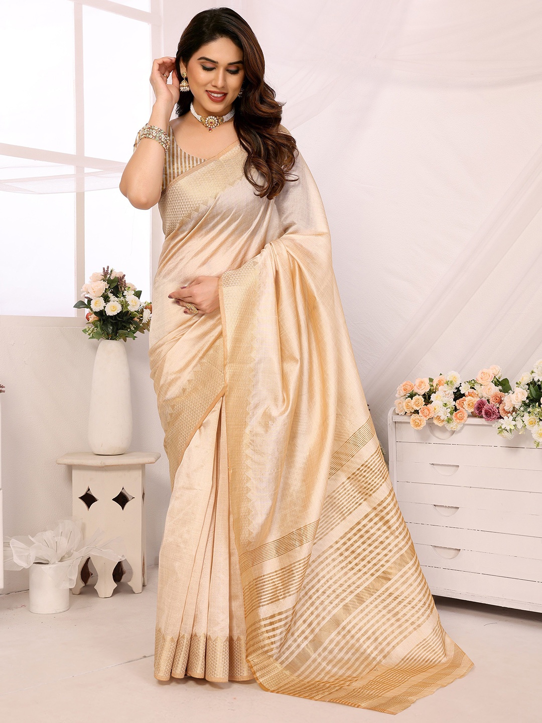 

Moda Rapido Zari Designer Kanjeevaram Saree, Peach