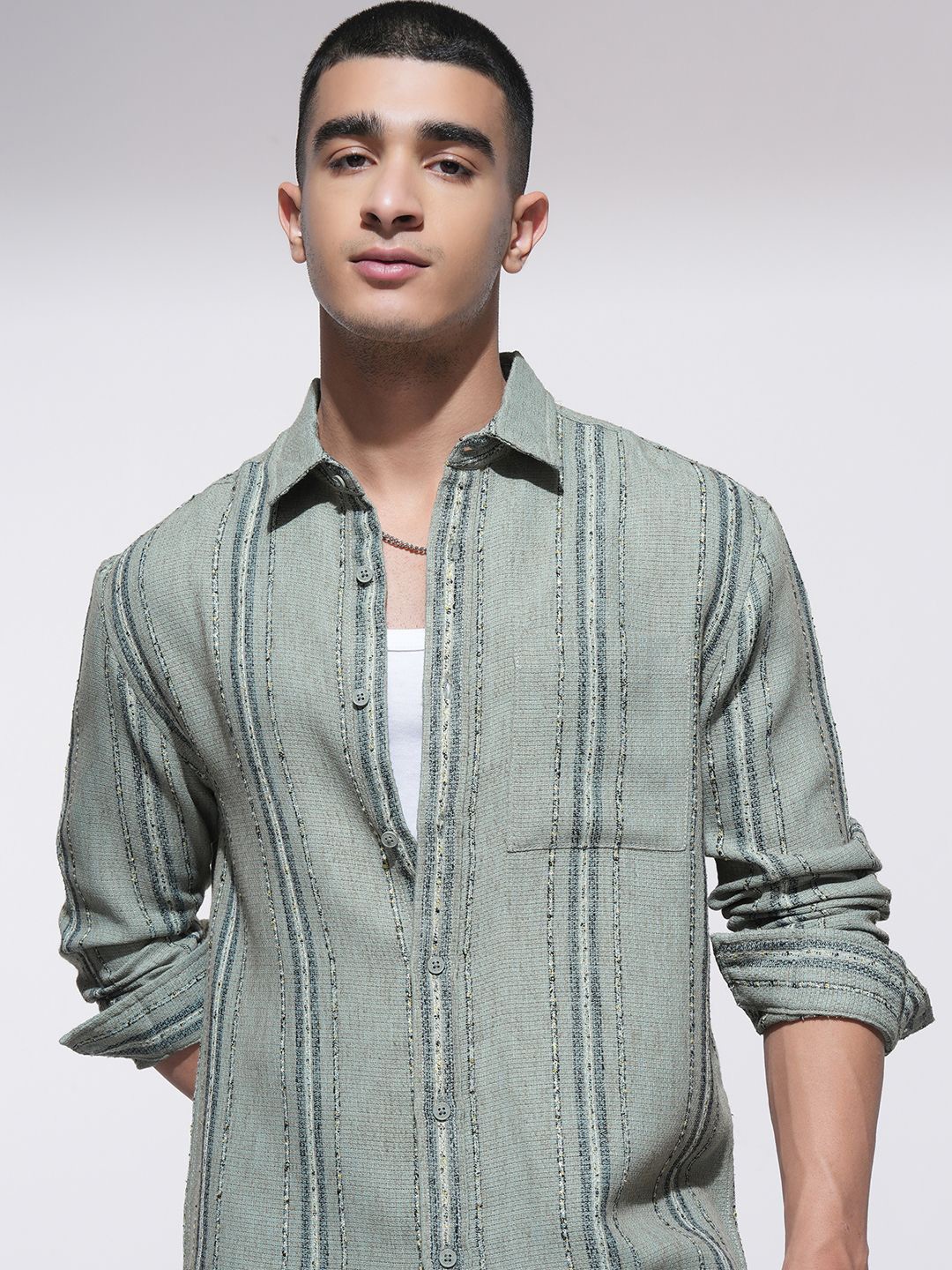 

HIGHLANDER Men Comfort Opaque Striped Casual Shirt, Green