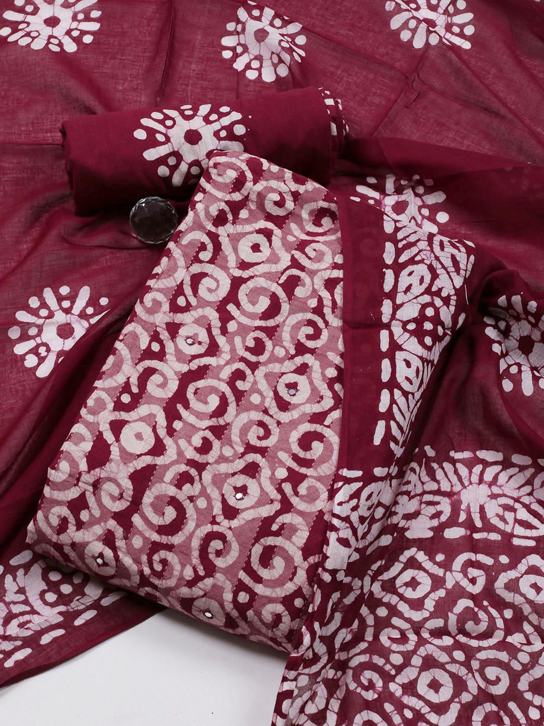 

Meena Bazaar Printed Unstitched Dress Material, Burgundy