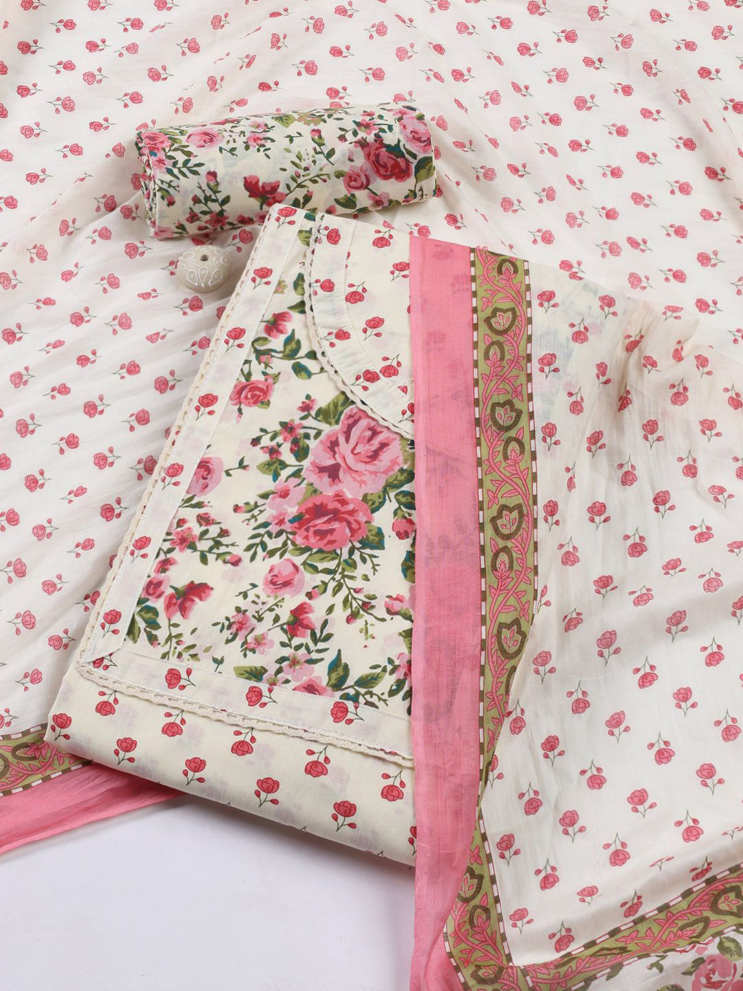 

Meena Bazaar Printed Unstitched Dress Material, Cream