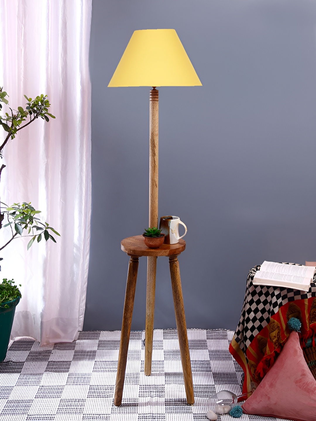 

Devansh Brown & Yellow Textured Cotton Conical Wooden Floor Lamp