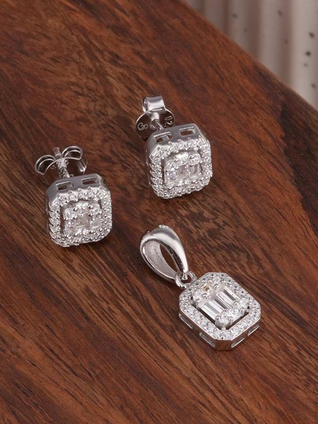 

PALMONAS 925 Sterling Silver Rhodium-Plated Cubic Zirconia Stone-Studded Jewellery Set