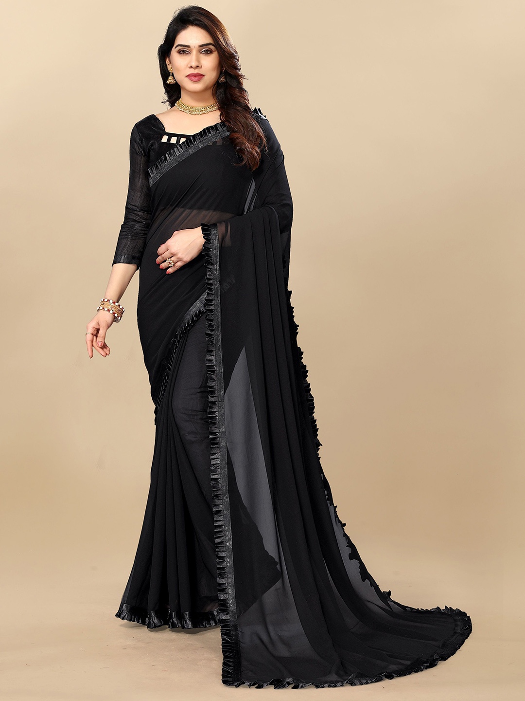 

Moda Rapido Poly Georgette Designer Saree, Black
