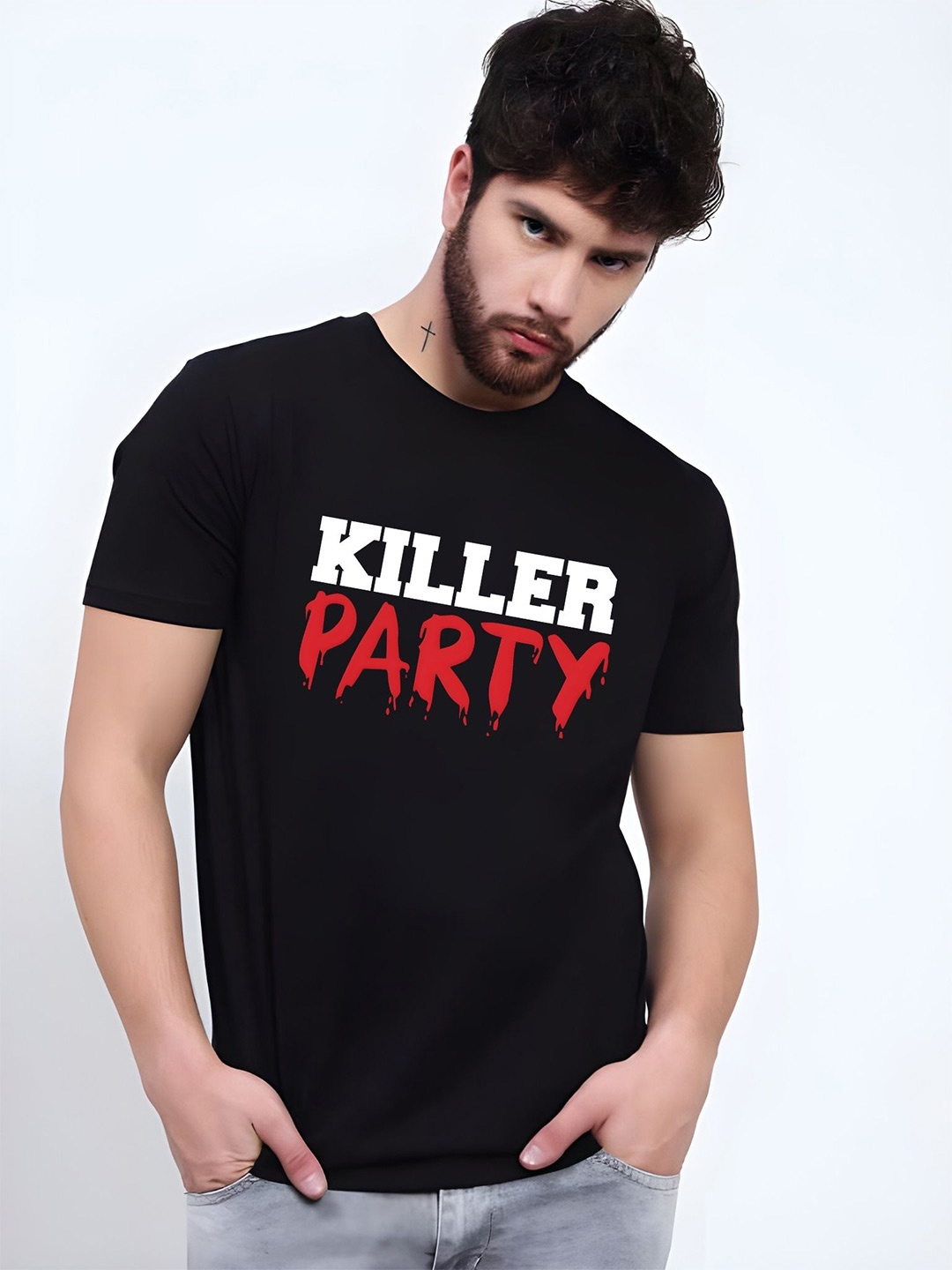 

THE BEETEL HOUSE Men Drop-Shoulder Sleeves T-shirt, Black