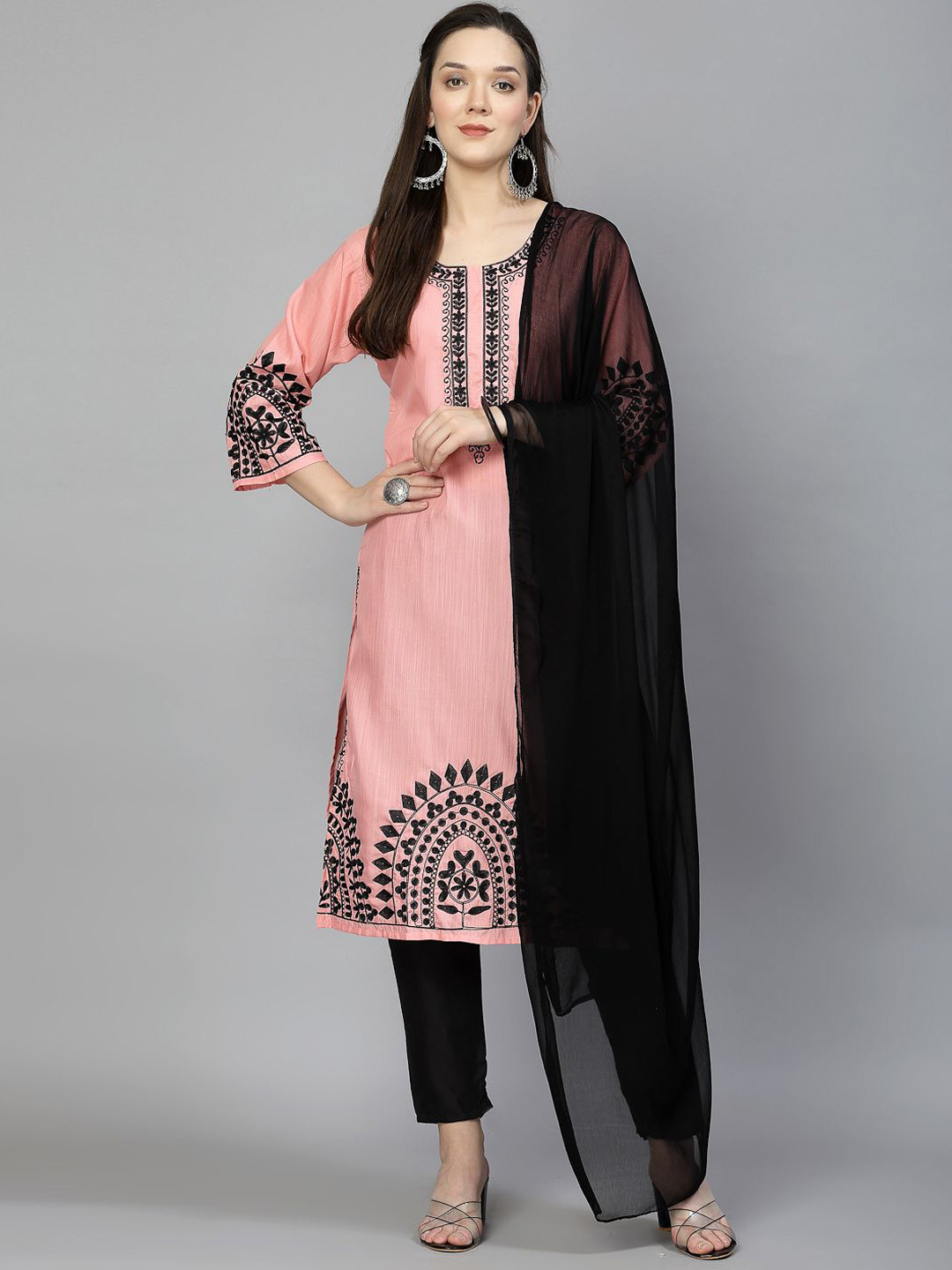 

BAESD Women Floral Embroidered Regular Kurta with Trousers & With Dupatta, Pink