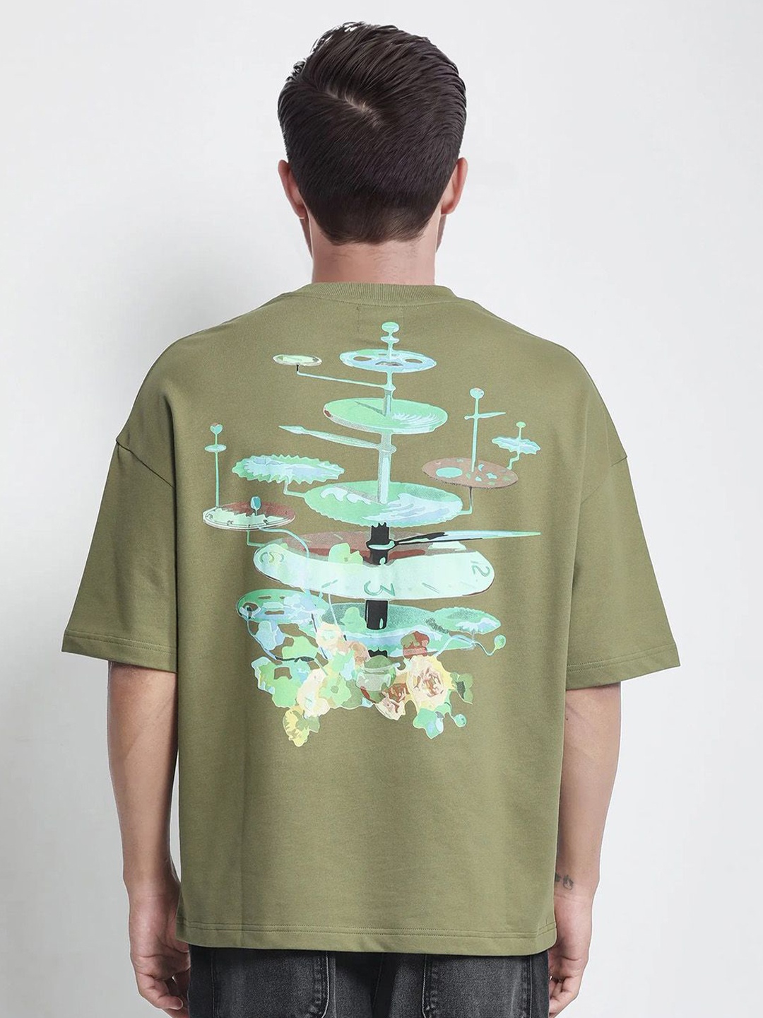 

RARE RABBIT Men Printed Applique T-shirt, Olive