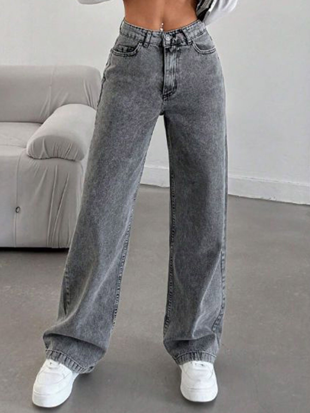 

BAESD Women Comfort Wide Leg Light Fade Stretchable Jeans, Grey