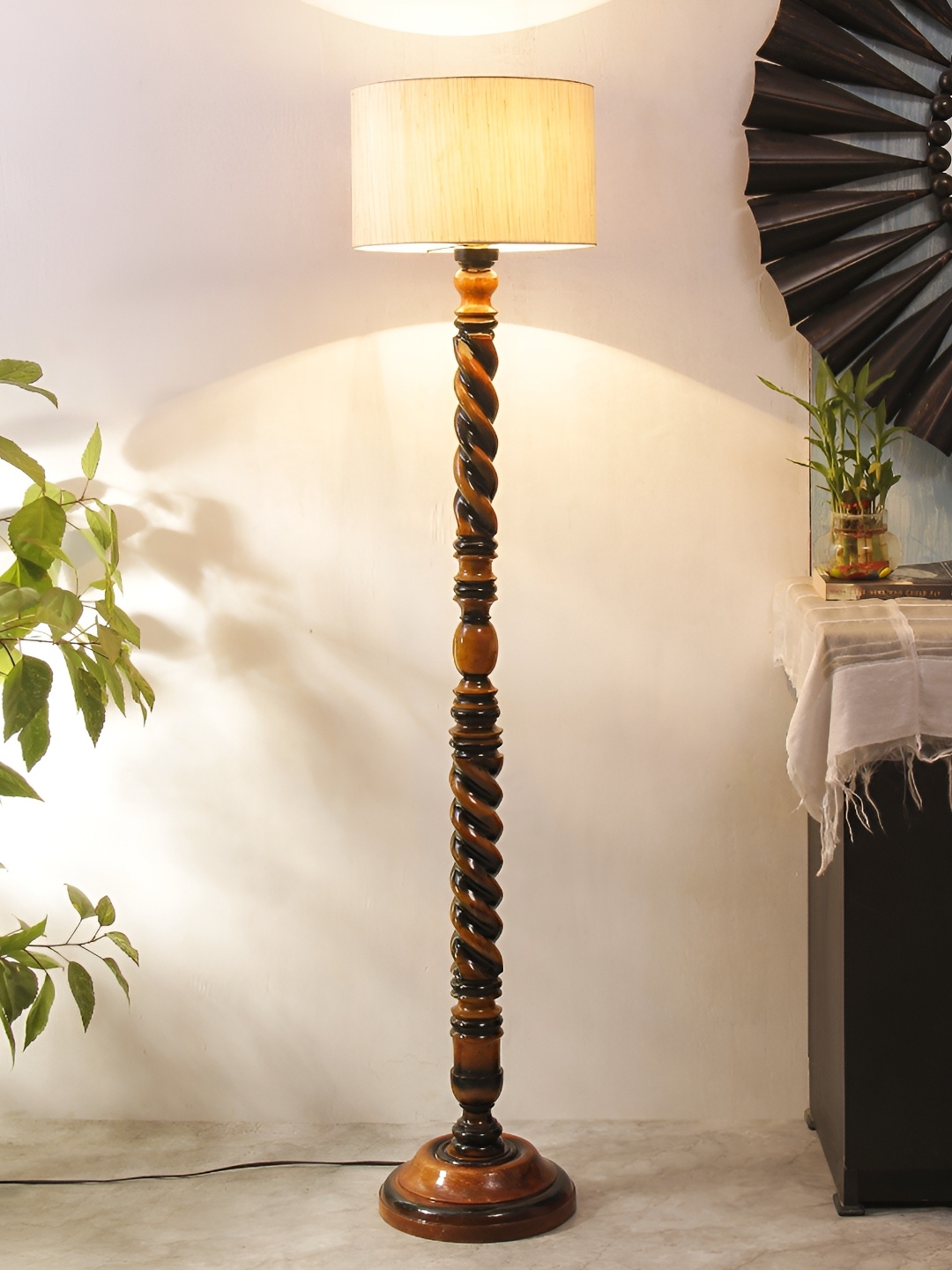 

Devansh Brown & Off White Cylinder Shaped Wooden Floor Lamp